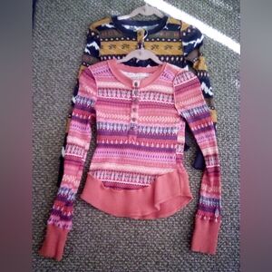 LOT OF 2- FP Movement by Free People Rally  Multicolor Long Sleeve Top, Small